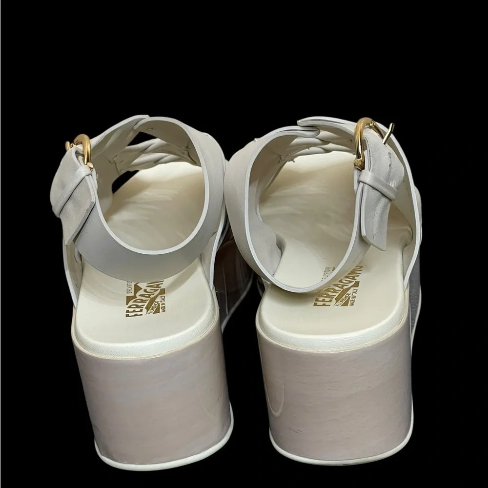 SALVATORE FERRAGAMO EUGENIA PLATFORM SADDLE SOFT LEATHER SANDALS 10C
